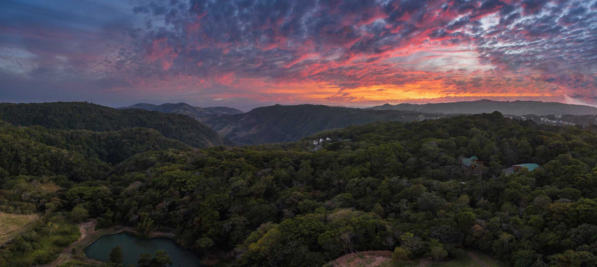 Panoramic views of Costa Rica Jungle and Mountains at sunset