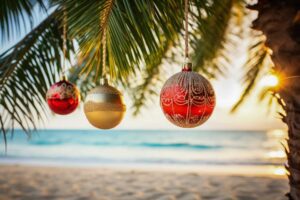 Christmas ornaments at the beach